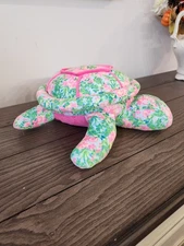 Lilly Pulitzer Shelley Green Pink Floral Turtle Plush Stuffed Animal Stuffie 14”
