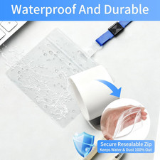 50 pcs Clear Horizontal ID Badge Holder, Waterproof Plastic Name Tag Sleeve w...