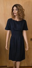VINTAGE 50'S/60'S NAVY BLUE SHORT SLEEVE DRESS SMALL