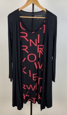 NEU! BPC SELECTION Gr. 36-38 Stretch Jersey Kleid Tunika schwarz rot Schrift 91A