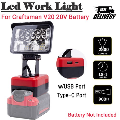 #ad 28W LED Work Light For Craftsman V20 20V Battery With USB Port Flashlight Tools $24.60