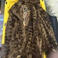 Dennis Basso Women's Size 1X Brown Faux Fur Long Sleeve Hook Closure Jacket Coat