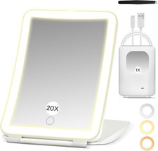 2 in 1 64 LED Travel Magnifying Mirror with Light, 20X/1X Lighted Makeup Mirror