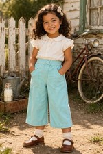 Baby Go Retro Pants 5T Aqua Corduroy Vintage Style USA Made Cotton Girls