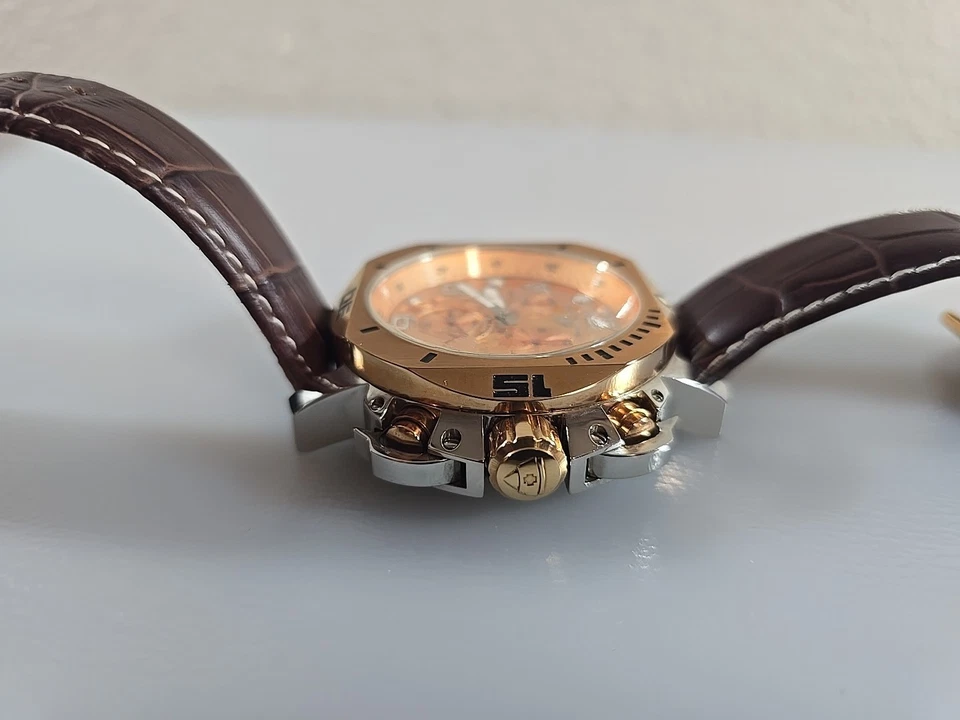 Reloj Swiss Legend Hombre 316l 330ft Scubador Cronógrafo Cuero Marrón B1 Foto 3 de 4