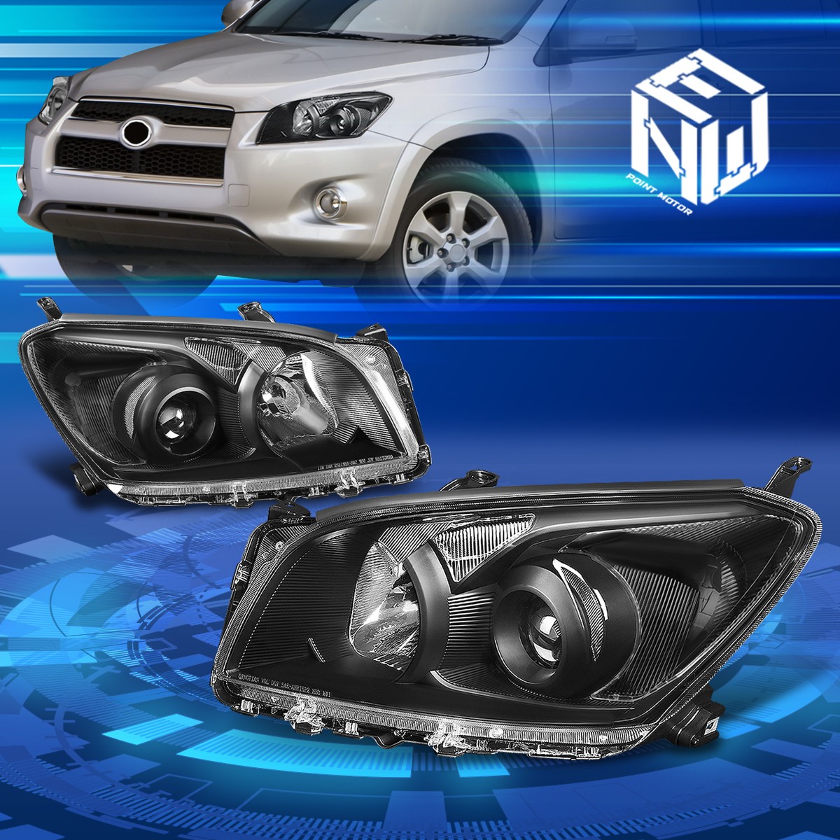 For 09-12 Toyota RAV4 XA30 Black/Clear Corner Projector Headlights