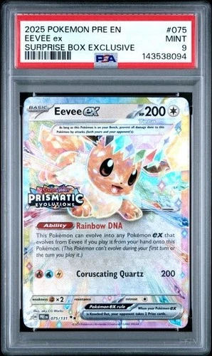Mint Eevee ex #75 Stamped - 2025 Pokemon Prismatic Evolutions Surprise Box PSA 9
