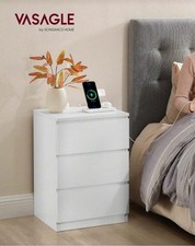 VASAGLE Bedside Table with Charging Station 3 Drawers USB AC Outlets
