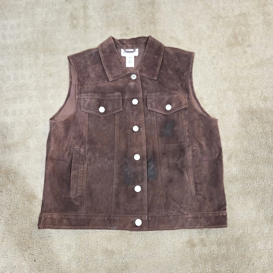 PENDLETON Womens Leathet MIX Back PRINT Size M Button AZTEC WOOL VEST Brown  - Image 2 of 4