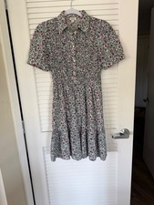 J.Crew Floral Smocked Waist Mini Shirtdress Regenerative Cotton CM876 XXS EUC