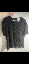 Papell Boutique Evening Black Beaded short sleeved top
