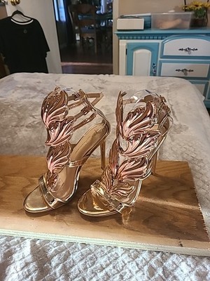 OLIVIA FERGUSON Rose Gold Gladiator Stiletto High Heels Winged Size 7 New