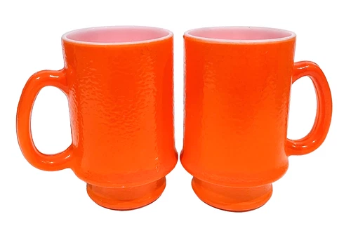 Vintage HAZEL ATLAS Orange Peel Textured MUG Set of 2 Milk Glass MUGS MCM