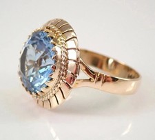 14K Yellow Gold Plated 2Ct Round Lab Created Blue Topaz Solitaire Wedding Ring