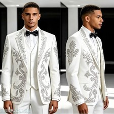 Men Suit Luxury Appliques Tuxedo Wedding Groom Prom Formal Party Blazer Set