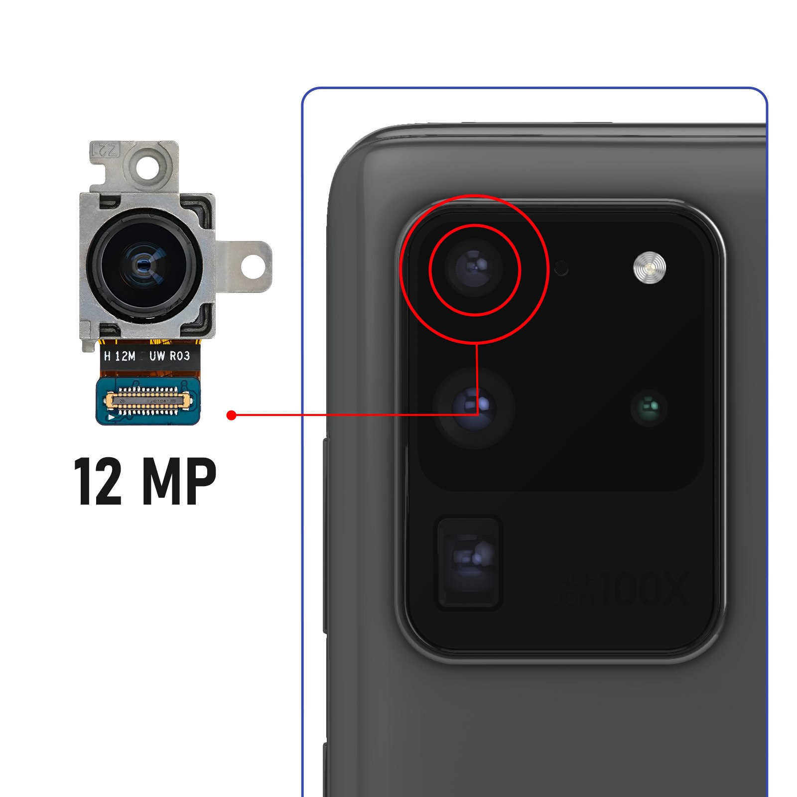 Module photo ultra grand angle Clappio haute précision 12MP