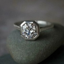 2Ct Round Cut Lab Created Diamond Bezel Set Solitaire Engagement Ring 925 Silver