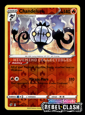 ポケモンカード Chandelure 033/192 Chandelure 033/192 Rebel Clash Reverse Holo Pokemon Card | eBay