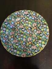 Tuscan Mille Fleurs Bread & Butter Plate, Black Chintz w/ gold trim
