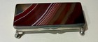 Antique Silver Plated Banded Agate Triple Stamp Box Desktop / repurpose Pill Box — photo 1