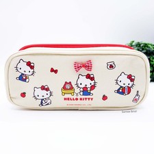 Hello Kitty Pencil Case Canvas 2-Zipper Pouch Bag NEW