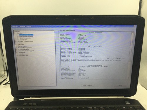 DELL LATITUDE E5520 - BOOTS TO BIOS - INTEL I5 2410 - NO RAM - 15" - READ - BB! - Picture 2 of 7