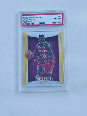 JRUE HOLIDAY 2012-13 SELECT BASKETBALL GOLD PRIZM 76ERS /10 PSA 8