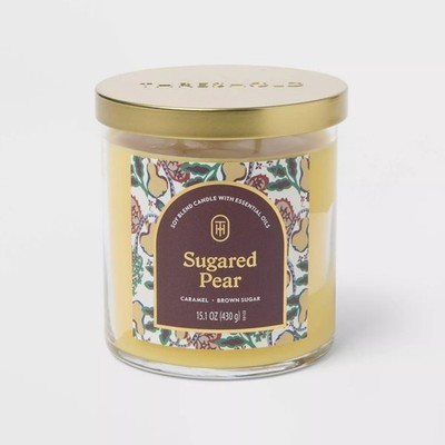 Sugared Pear Glass Jar Candle 15.1oz 2-Wick Lidded   Threshold
