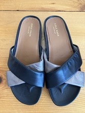 Cole Haan Grand OS Leather Black & Gold Sandals Criss Cross-Size 6.5 -New wo Box