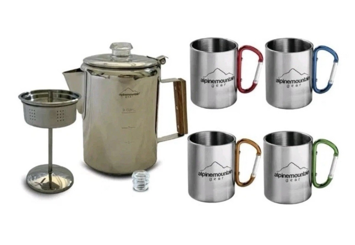 Alpine Mountain Gear 5 Piece Stainless Steel Coffee Set 9 Cup