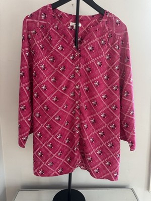 Croft & Barrow Pink Floral Plaid Tunic Top Rayon Boho Cottagecore L