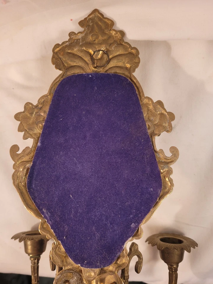 älterer Messing Blaker - Wandspiegel mit zwei armigen Kerzenhaltern - Bild 4 von 4