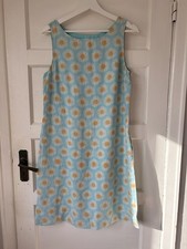LK Bennett 12 Linen Daisy Print Shift Dress Baby Blue Yellow Summer Vintage Boho