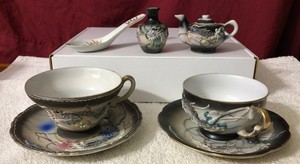 Lot Vintage  DRAGON Teacups  Saucers  Mini Teapot  Mini Vase  Spoon Mostly Japan