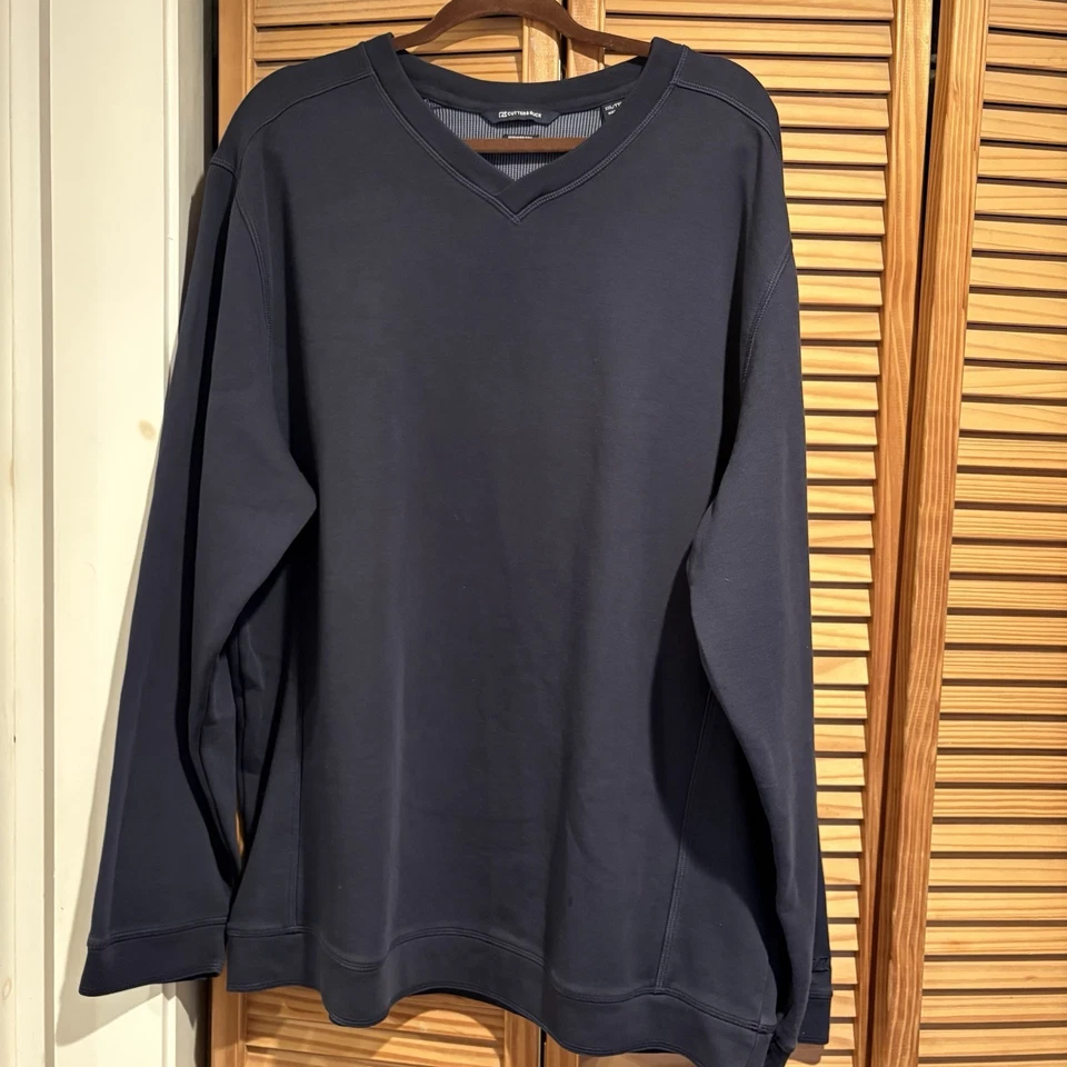 Cutter & Buck Men's Gray Cotton V-Neck Sweatshirt Pullover, Size 2XL Navy Blue - Image 2 of 4