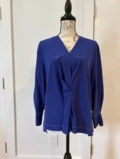 Rag  Bone Shields 100 Silk V-Neck Long Sleeve Blouse Top-Blue-Women's Sz Lge