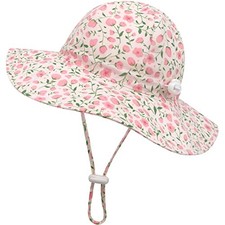 Baby Girl Sun Hat Infant Sun Hat UPF 50 Wide Brim 0-6 Months Pink Floral