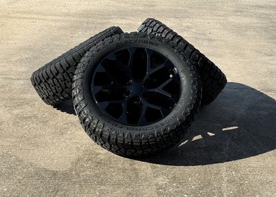 20'' Gloss Black Snowflake Wheels Rugged Terrain Tires TPMS GMC Sierra Yukon