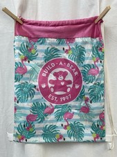 Build-A-Bear Multicolor Heart Design Drawstring Backpack Size 13"X17" flamingo