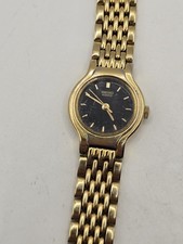 Vintage Seiko Ladi4d' Black Dial Gold Tone Stainless Steel Watch V401-0289.