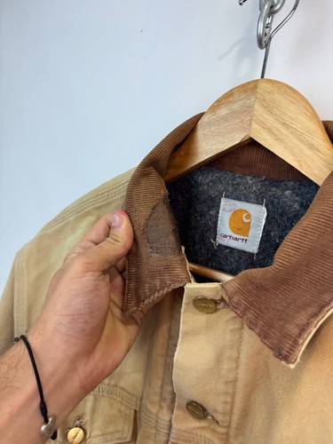 Carhartt Trucker Detroit Jacket J148 Distresed Blanket Linen Size Brown Vintage - Picture 9 of 19