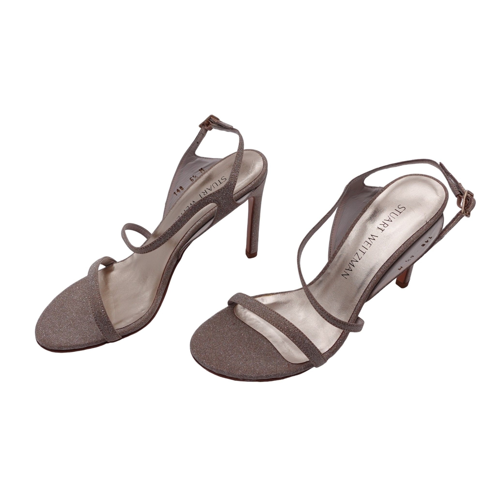 NUEVO EN CAJA Sandalias Sensuales Stuart Weitzman Talla 6.5M Oro Oscuro Brillo Cordones Stiletto