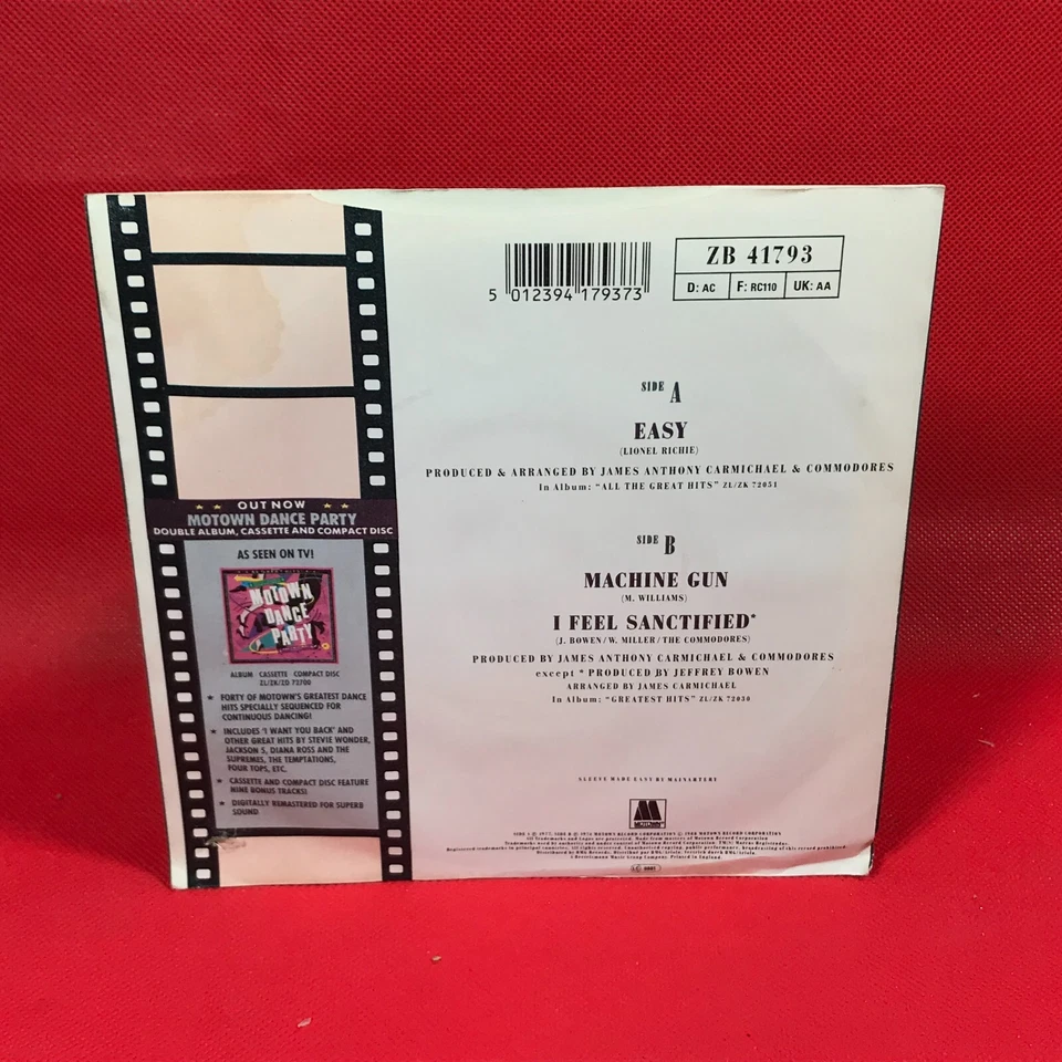 THE COMMODORES Easy 1988 UK 7" vinyl single 45 LIONEL RICHIE Machine Gun 45 - Image 2 of 4