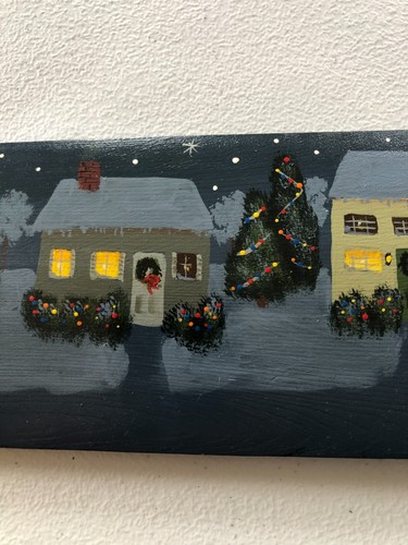 vtg Wood Hand Painted Winter Christmas Scene 22.5" Wall Hanging Plaque Signed - Picture 8 of 16