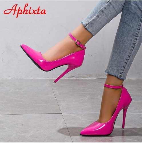 Women Buckle Strap Pumps Super 12cm High Heels Pointed Toe Stilettos Shoes New - Picture 8 of 27