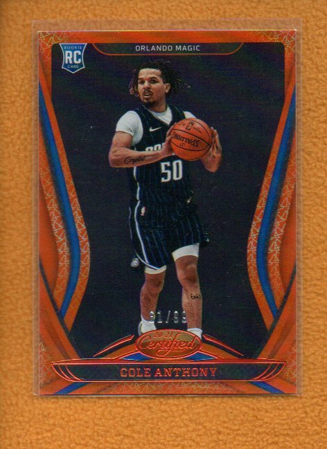 Cole Anthony 2020-21 Panini Certified BK Rookie Mirror Orange RC #186 /99