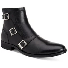 Handmade Men Black Triple Buckle Ankle Leather Boots, Men Monk Boots, Men Boots