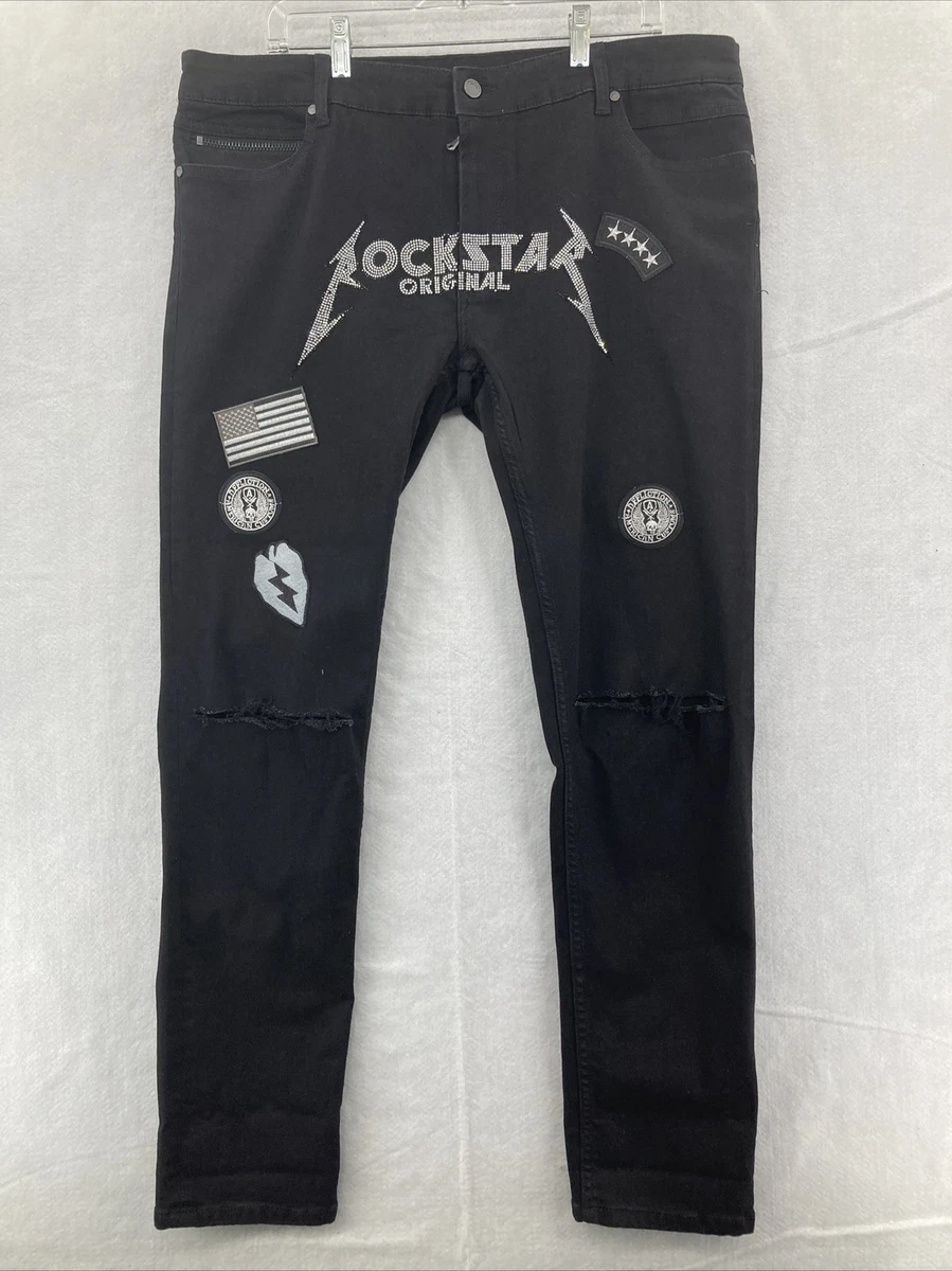 Rockstar Original Jeans Pants Mens Size 40 Ultra Slim Black PATCH