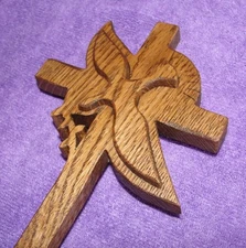 SOLID OAK 9" WOODEN CRUCIFIX WITH DOVE, OLIVE BRANCH AND SUN RAYS