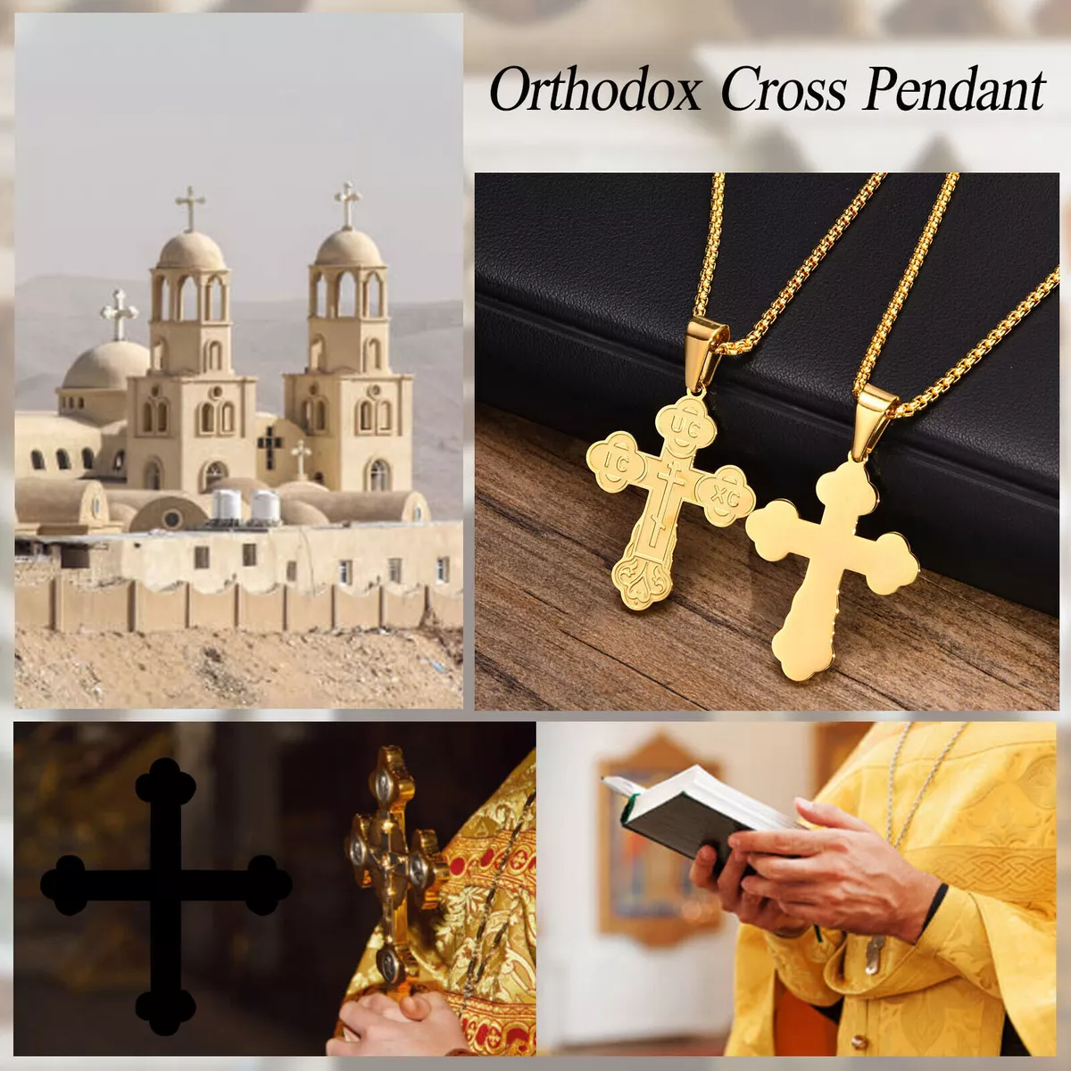 Mens Orthodox Cross Necklace Cross Pendant Faith Religious Prayer